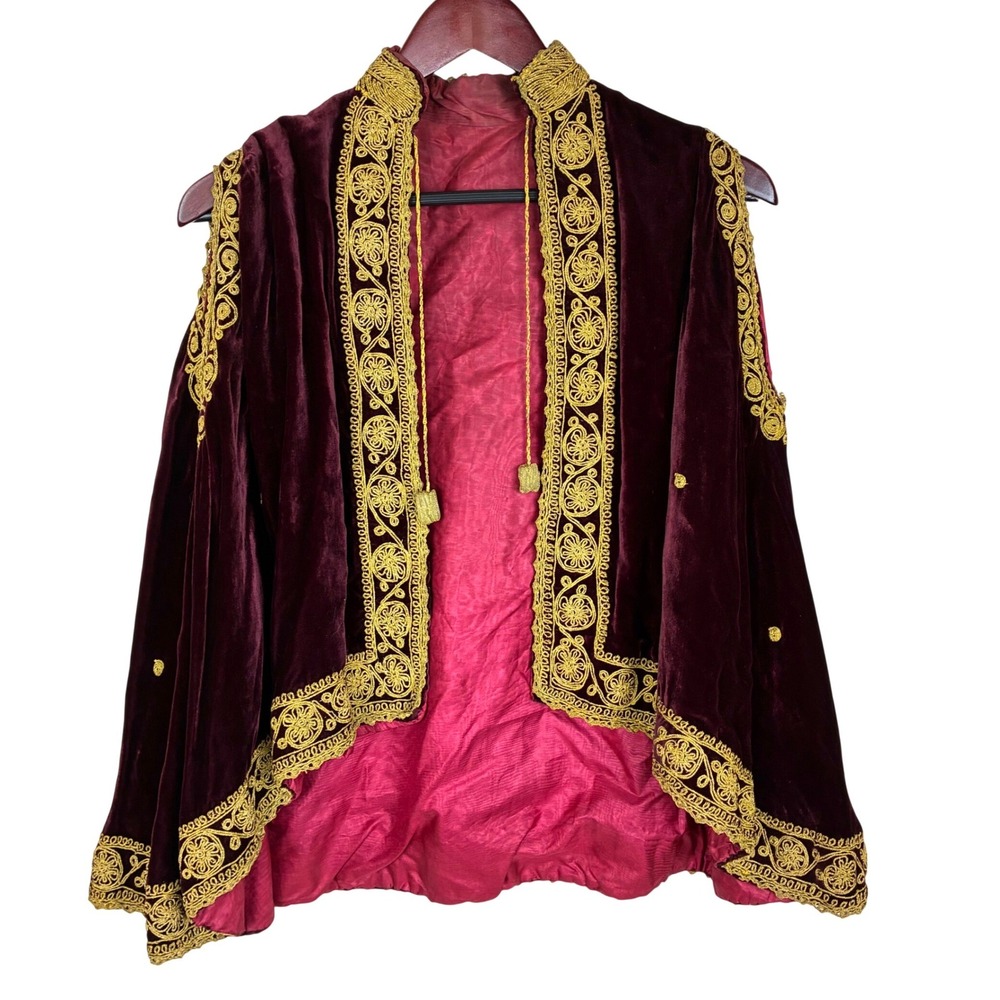 Vintage Capelet Vest S Red Velvet Regency Ren Fair Renaissance Cosplay Cape Gold